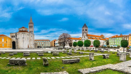 Zadar panorama Dalmatia region. / Panorama of old roman square in city center of town Zadar, famous Dalmatia region in Croatia, travel places.