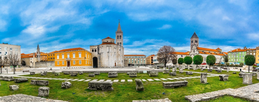 Zadar panorama Dalmatia region. / Panorama of old roman square in city center of town Zadar, famous Dalmatia region in Croatia, travel places.