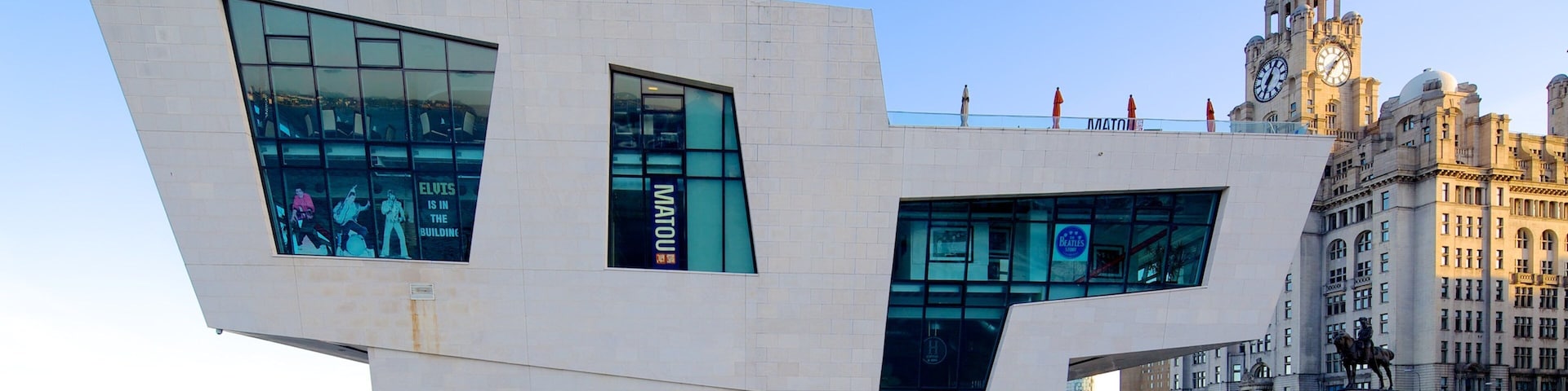 Liverpool Pier Head Ferry Terminal which includes modern architecture