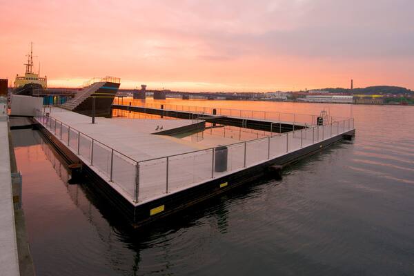 Aalborg Harbour showing a bay or harbor and a sunset