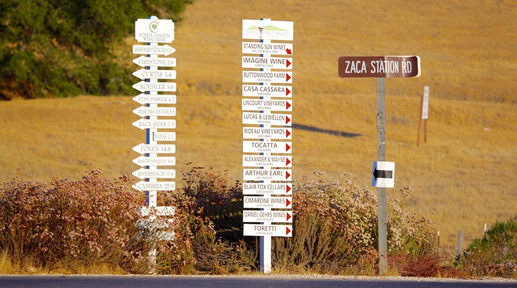Santa Barbara Wine Country which includes signage and tranquil scenes