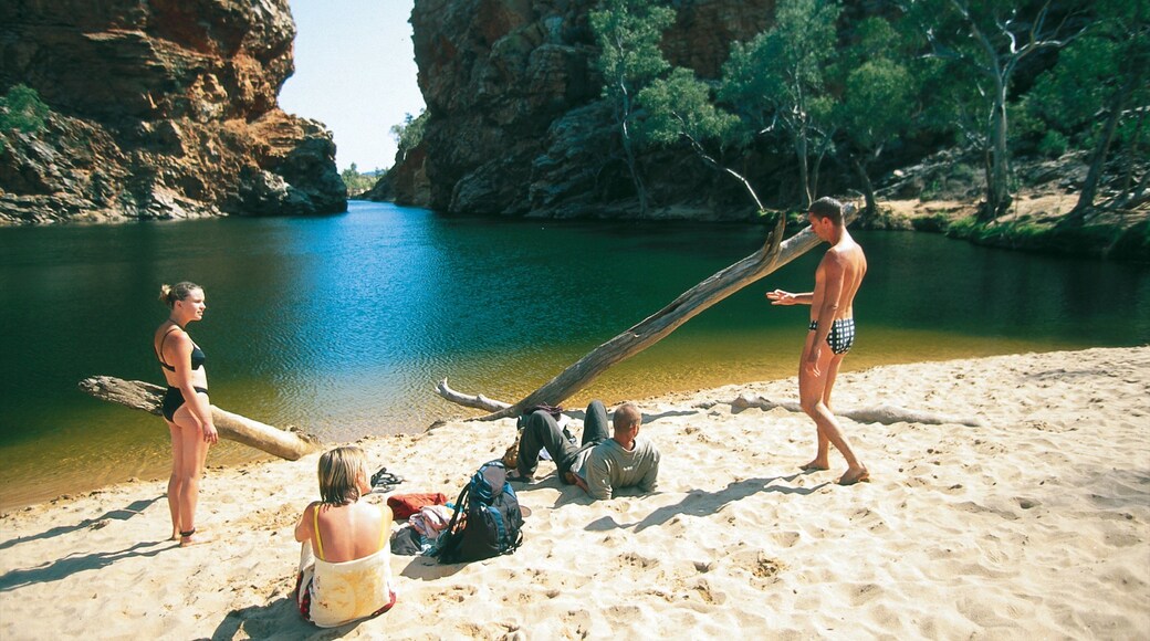 Ellery Creek Big Hole som omfatter udsigt over kystområde og en sandstrand såvel som en lille gruppe mennesker