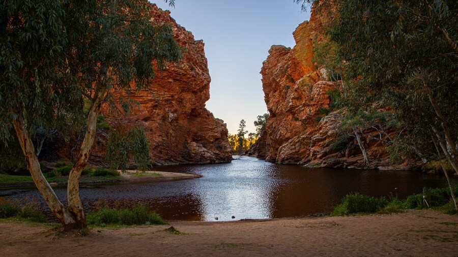 Ellery Creek Big Hole showing a lake or waterhole, a gorge or canyon and a river or creek