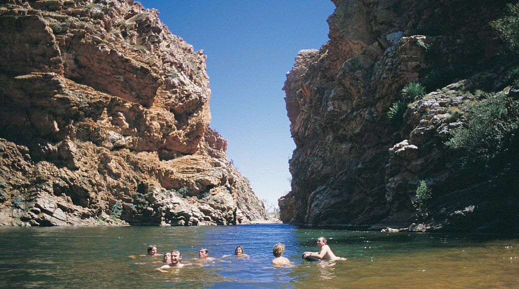 Alice Springs som viser svømning, en sø eller et vandhul og en kløft eller slugt