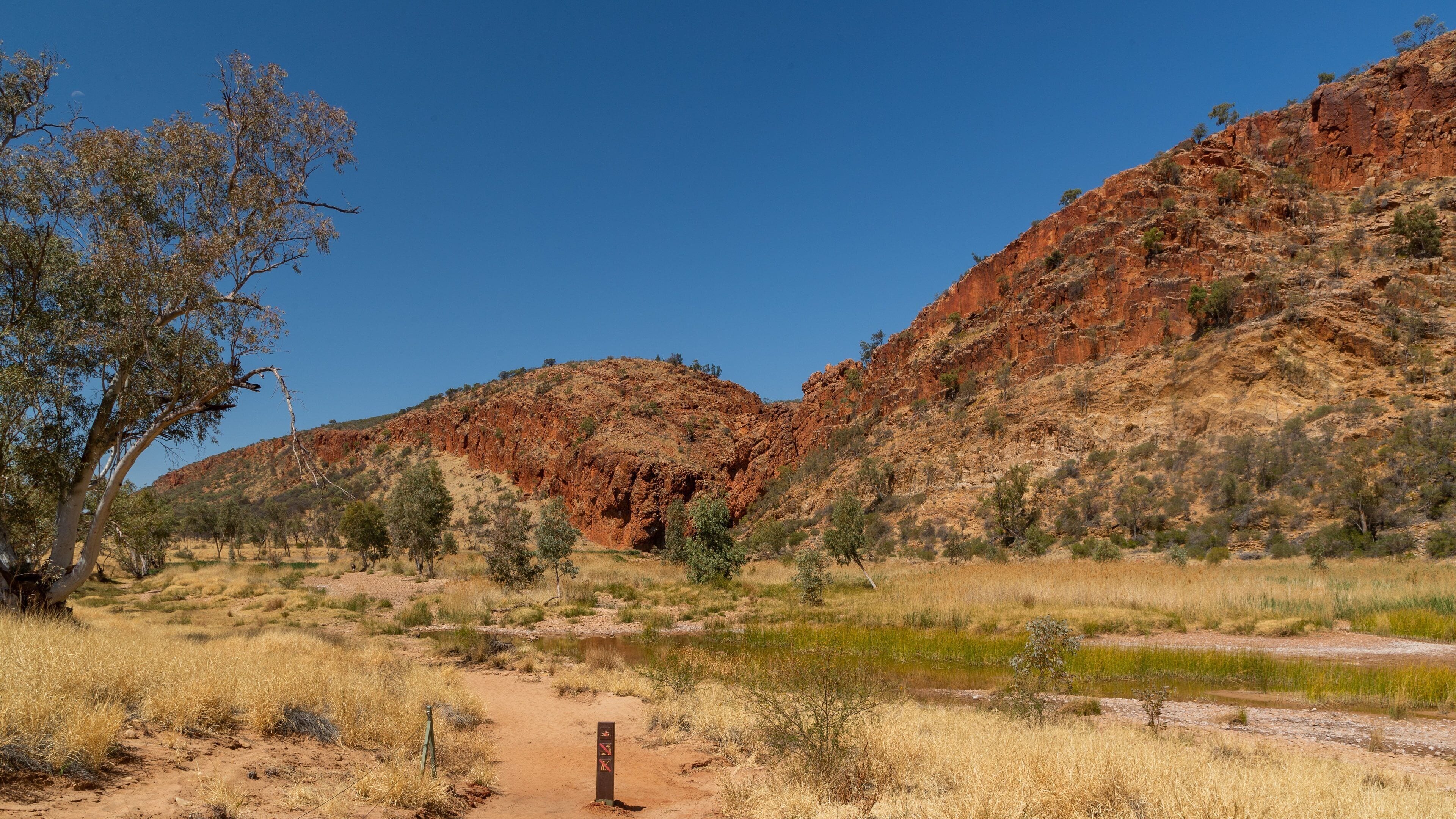 Glen Helen Gorge which includes desert views and a gorge or canyon