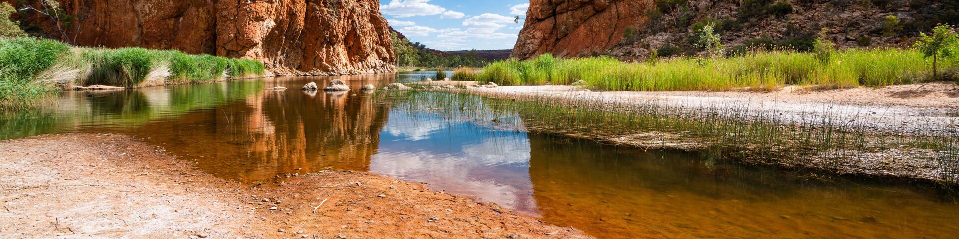 Scenic panorama of Glen Helen gorge in West MacDonnell National Park in central outback Australia