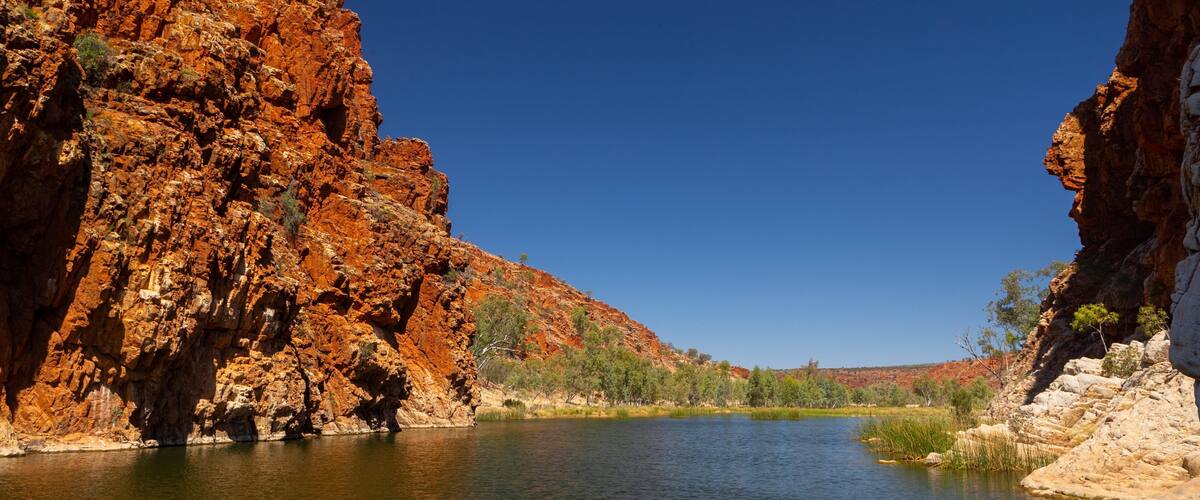 Glen Helen Gorge showing a gorge or canyon and a river or creek