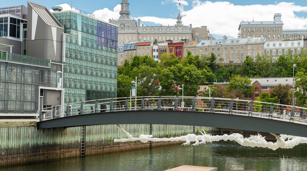 Old Port Quebec City showing a river or creek, a city and a bridge