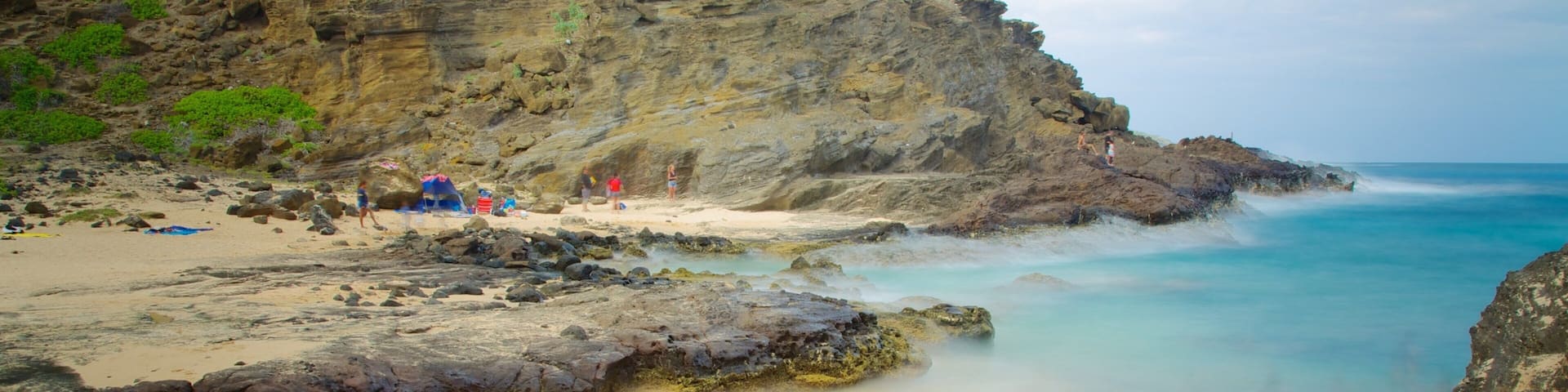 Honolulú ofreciendo una playa, un barranco o cañón y costa rocosa