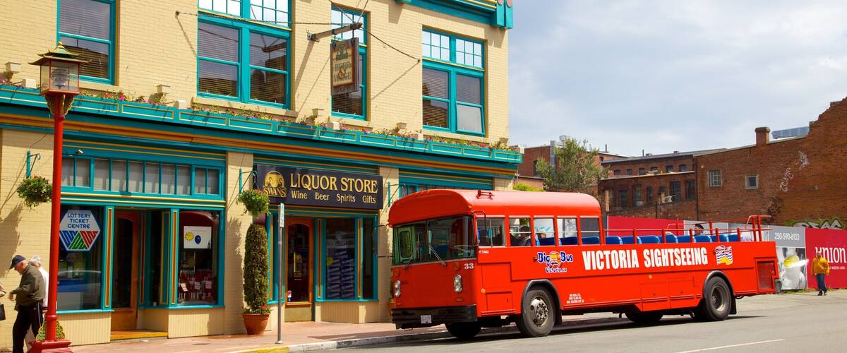 Victoria som inkluderar skyltar, en liten stad eller by och gatuliv