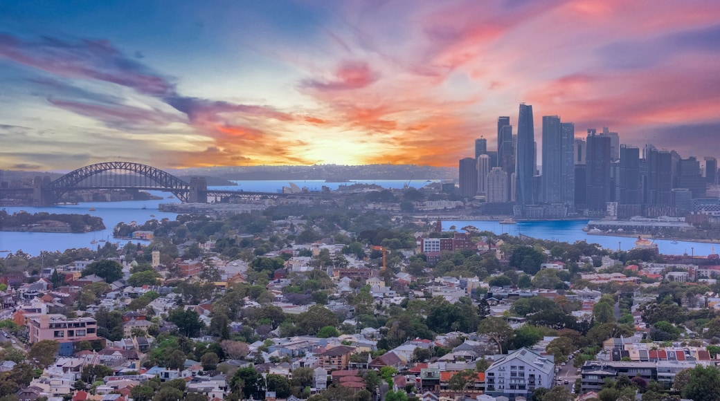 Aerial Panorama Drone view of Parramatta River Sydney Harbour between Balmain Gladesville Birkin Head Point and Roselle on the Bay Run Sydney NSW Australia
