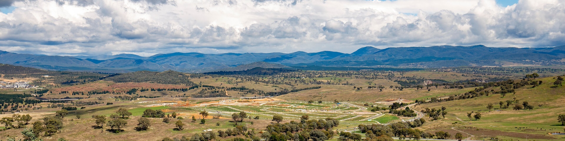 View of new development and residential construction site in the newly established suburb of Whitlam from Mount Painter in the Mount Painter Nature Reserve in Canberra, the capital city of Australia