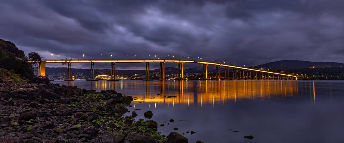 Tasman Bridge on the River Derwent at night