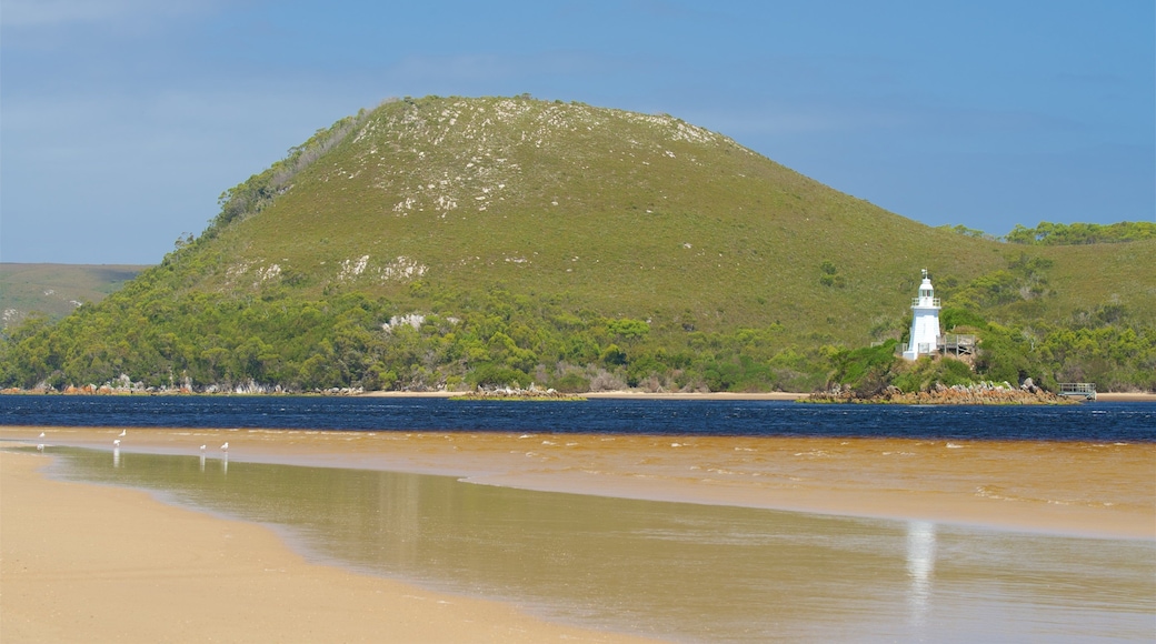 Macquarie Heads featuring a beach, a lighthouse and a river or creek