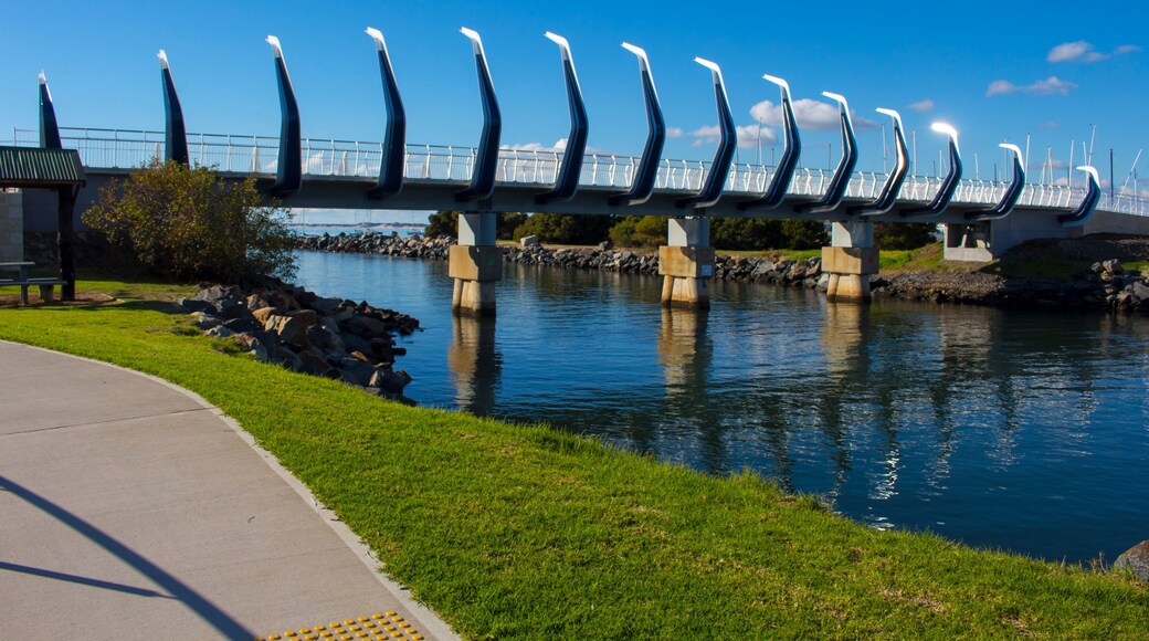 Approach to the new curved Koombana Bay Footbridge in Bunbury, Western Australia with its maritime theme reinforces the importance of the water front to the City.
