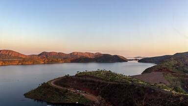 panorama of Lake Argyle. It is Western Australia's largest man-made reservoir by volume. near the East Kimberley town of Ku