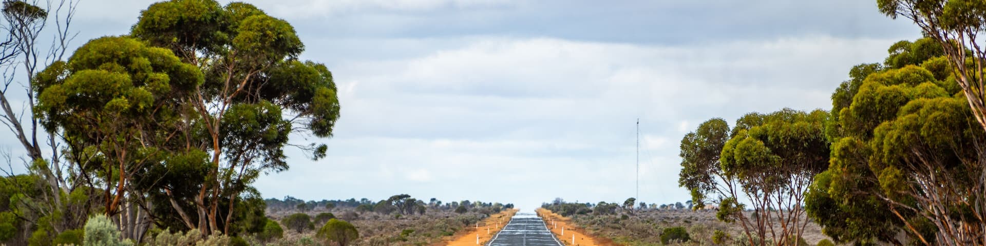 90 Mile Straight on Eyre Highway between Balladonia and Caiguna on Nullarbor Plain of Western Australia. The longest straight stretch of road in Australia and one of the longest in the world.