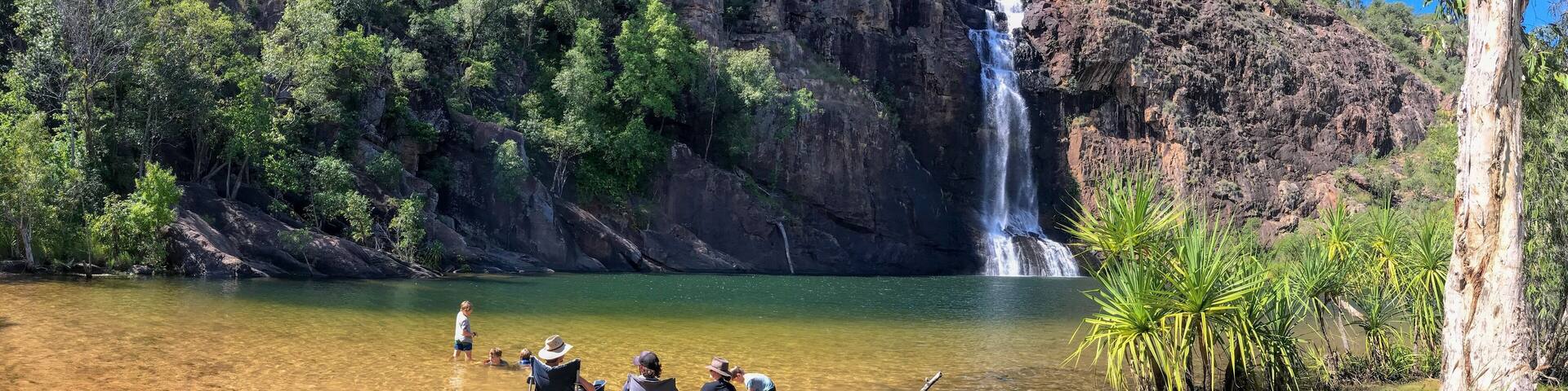 Bottom pool at Gunlom waterfall. The hike to the top of the waterfall is worth it. Another series of swimming pools overlooking the waterfall edge