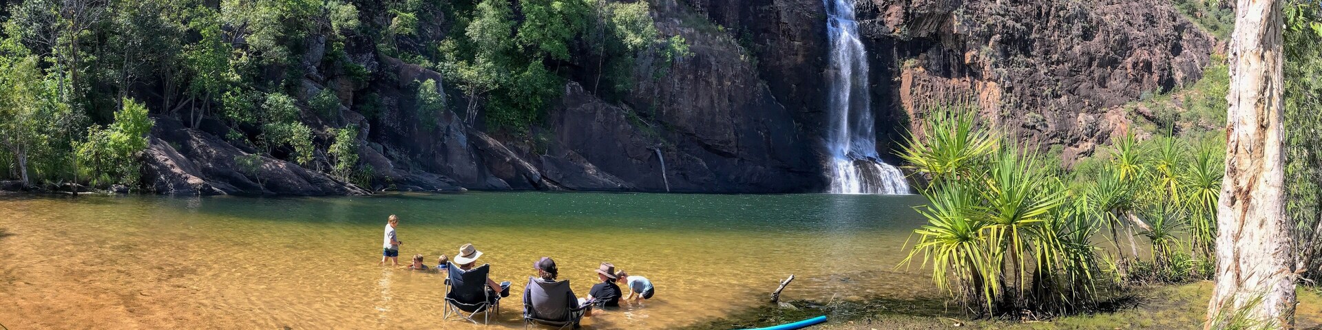 Bottom pool at Gunlom waterfall. The hike to the top of the waterfall is worth it. Another series of swimming pools overlooking the waterfall edge