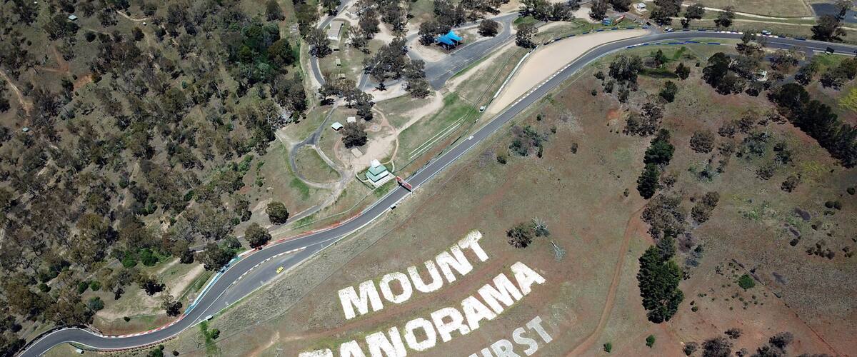 Aerial view of the Mount Panorama Circuit, the home of Australia most famous motor car race. Bathurst is located in the central west region of NSW.
