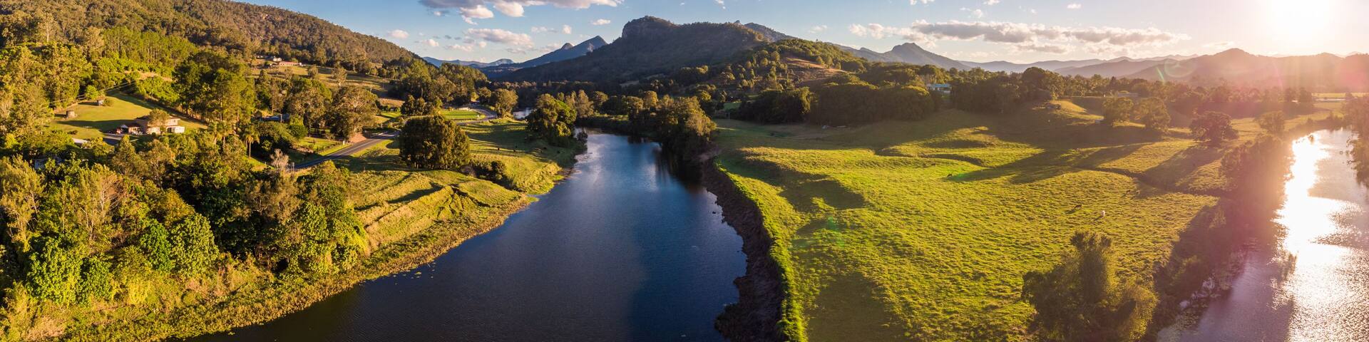 Aerial view of Tweed River and Mount Warning, New South Wales, Australia