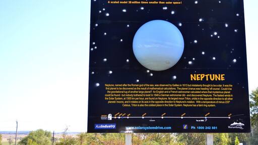 A road trip with a difference - As the sign states, its the world's largest Virtual Solar System Drive. Neptune is found in a small town in the north-west of NSW (Central NSW) called Dunedoo.
There are 24 planets located at Visitor Information Centres and on roadsides between the observatory and the regional NSW towns of Dubbo, Coonabarabran, Tamworth, Gulgong, Moree and Merriwa to allow visitors to stop and experience all things astronomical. For more info, visit their website www.solarsystemdrive.com.