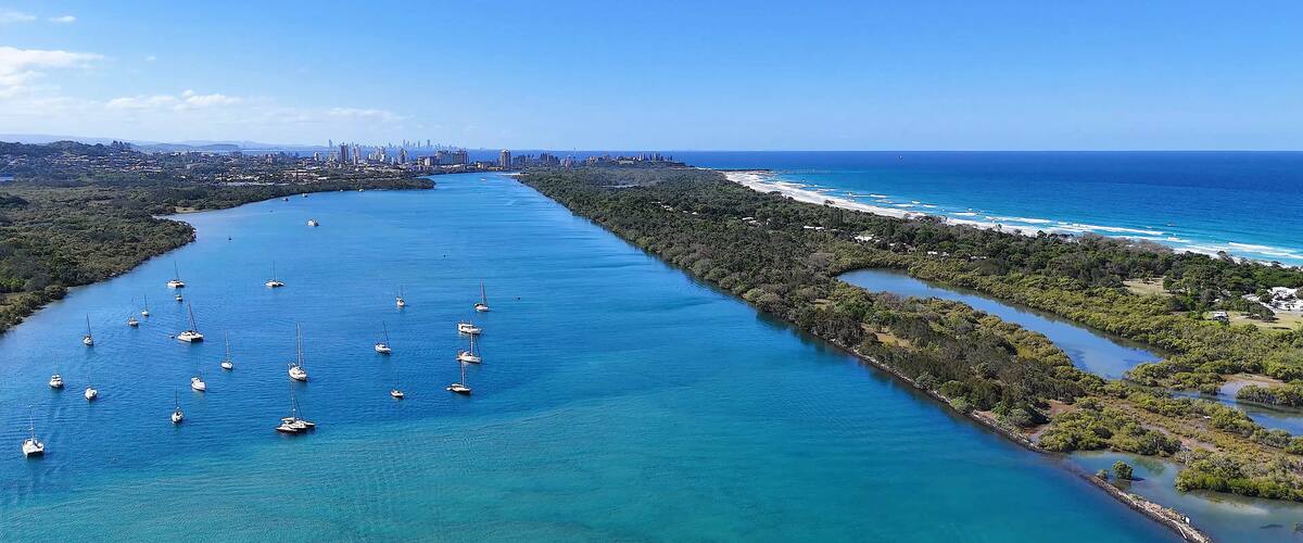 Aerial View of Boats Anchored on the Tweed River