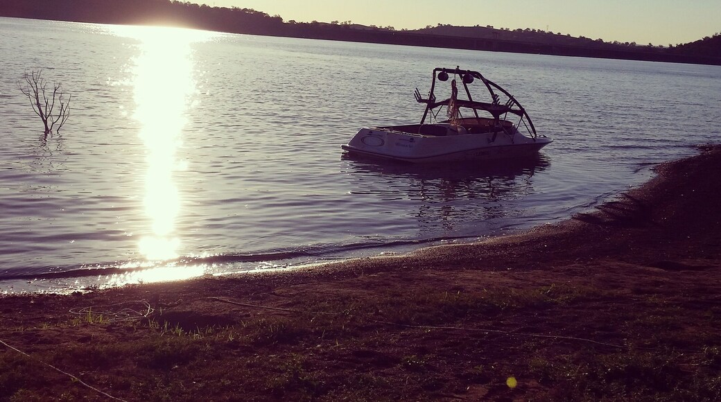 Skiing with friends on a warm summer evening