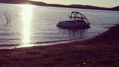 Skiing with friends on a warm summer evening