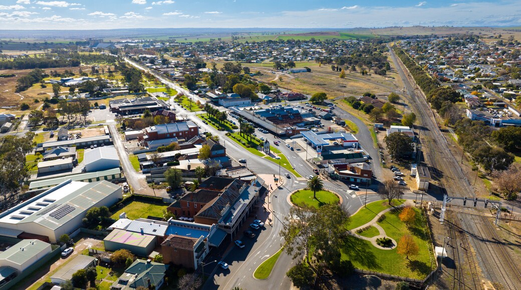 Junee NSW Broadway Street Northbound with railway