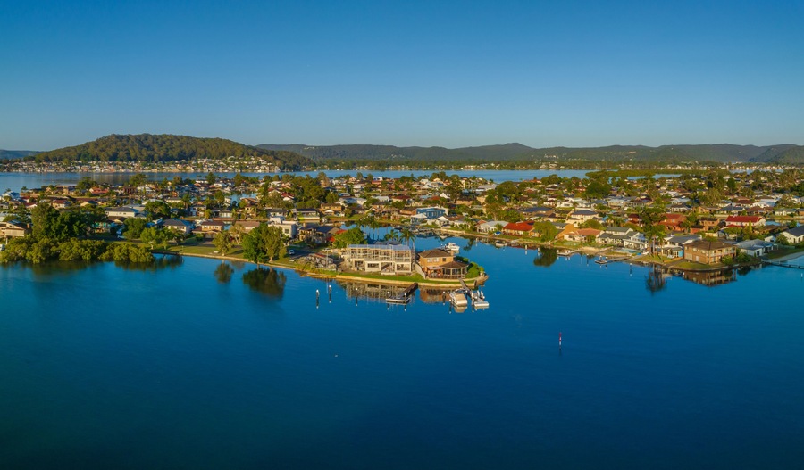 Island living in the coastal suburbs - panorama waterscape