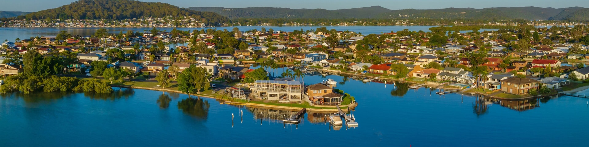 Island living in the coastal suburbs - panorama waterscape