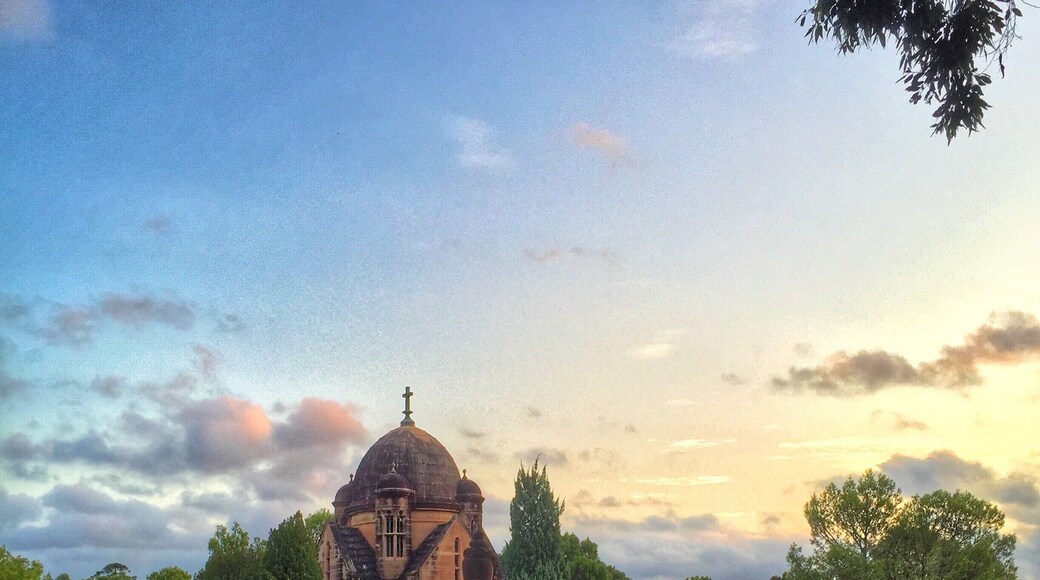 Sunset at the Frazer Family Vault. The largest vault in Rookwood. Now empty....