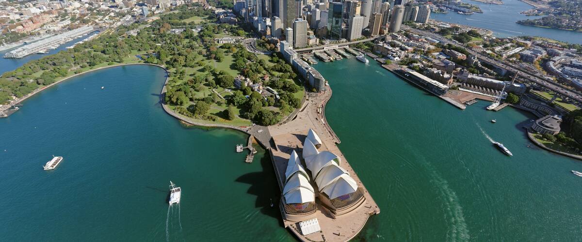 Sydney CBD and Royal Botanic Gardens viewed from the north-east