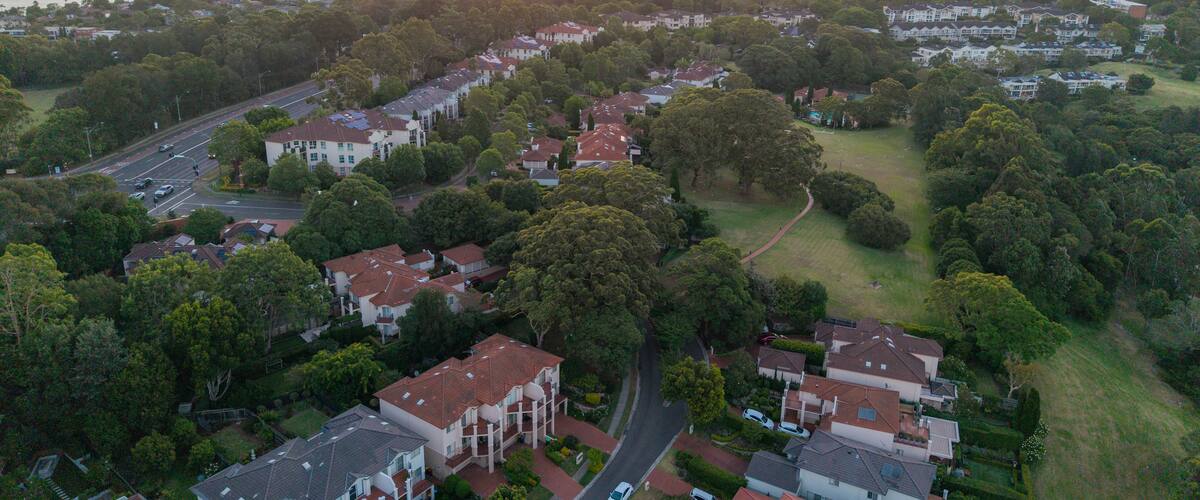 The Sydney suburb of Huntleys cove looking west towards the sunset.