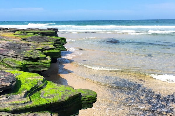 A natural rock formation relaxing by the shore. Extremely pretty with the moss that is hugging it ever so tightly 🌊 #patterns #beachbound