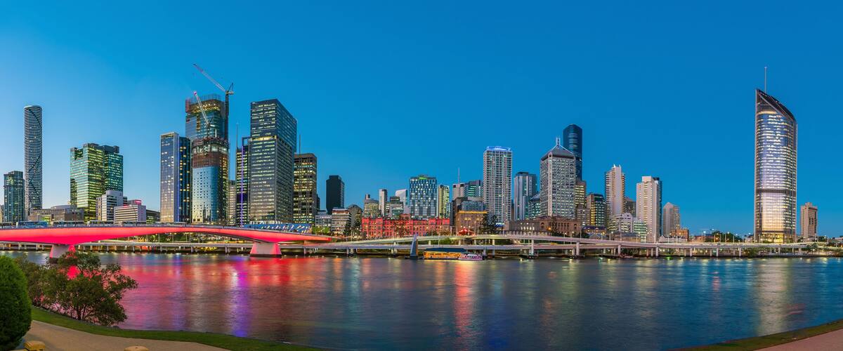 Brisbane city skyline at twilight in Australia