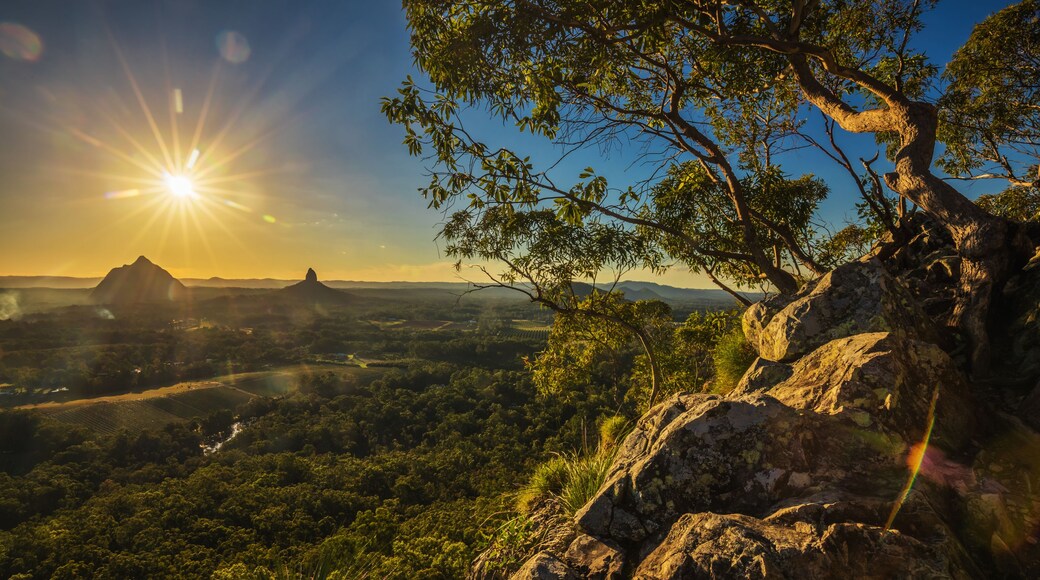 Sunset seen from Mt Tibrogargan, Glass House Mountains, Sunshine Coast, Queensland, Australia
