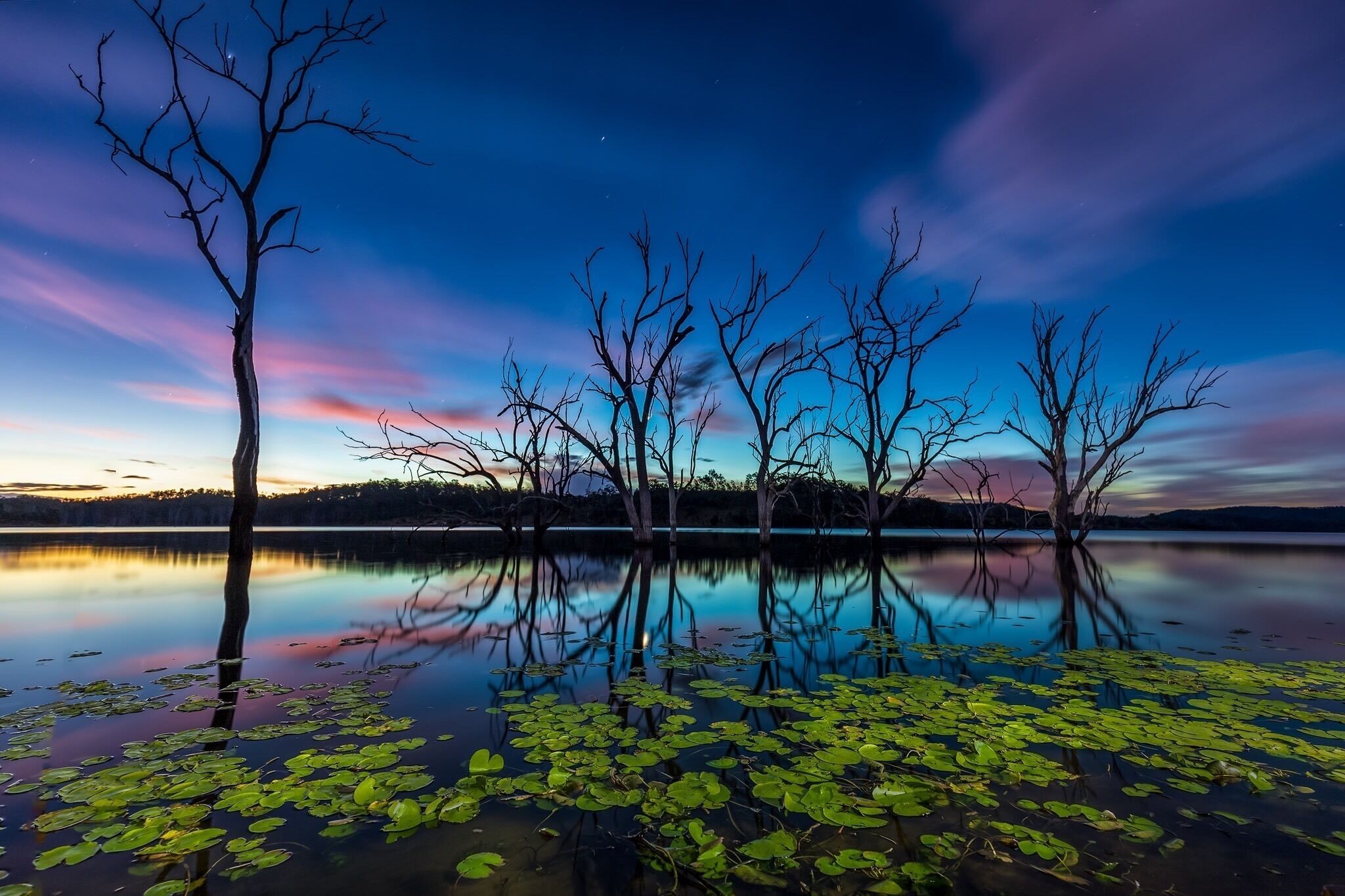 Blue hour reflections just after sunset at Wyaralong dam