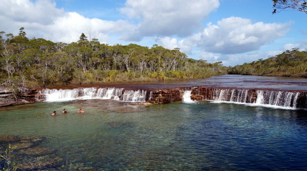 So many of Cape York’s waterways are home to crocodiles, which makes a swim at Fruit Bat Falls all the more special. The falls are a 2.7km drive down a sandy track from the Bamaga Bypass Road and the Old Telegraph Track. After having 30-second showers while bush camping for the last few days, a swim here was heaven!
The road to the falls is best suited to 4WDs (as are most of the roads on the Cape York Peninsula). If it’s busy, finding parking for a van or trailer might be difficult. The falls are very popular. There are toilets here, but no picnic facilities. The site is for day use only.
Eliot Falls and Twin Falls are further down the Old Telegraph Track, but there is a particularly challenging creek crossing on the way.
GPS coordinates: 11.26.24S 142.26.2.42E