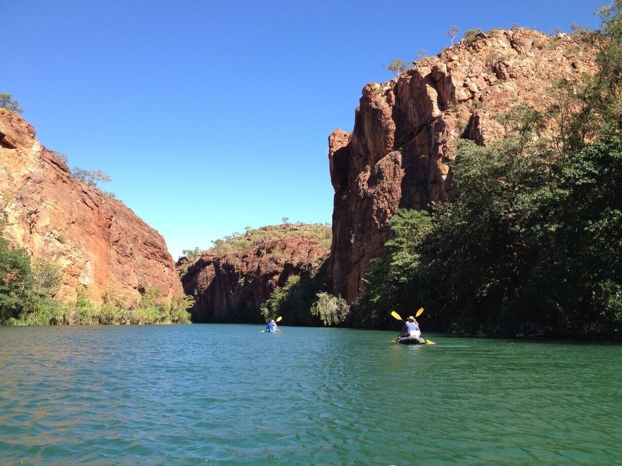 Canoeing through the Lawn Hill Gorge in Boodjamulla National Park gives you an impressive view of the huge sandstone cliffs.
I spent 3.5 hours on the water. When you reach the end of the second gorge, look for a fallen tree and a narrow stretch of water to the right. Follow that and you'll come across a rocky bank which is the perfect place to stop for lunch and have a swim. If you keep going you'll see the small little waterfalls that flow into the creek.
You can hire 1, 2 and 3-seater canoes at the National Park camp ground.
#nationalpark