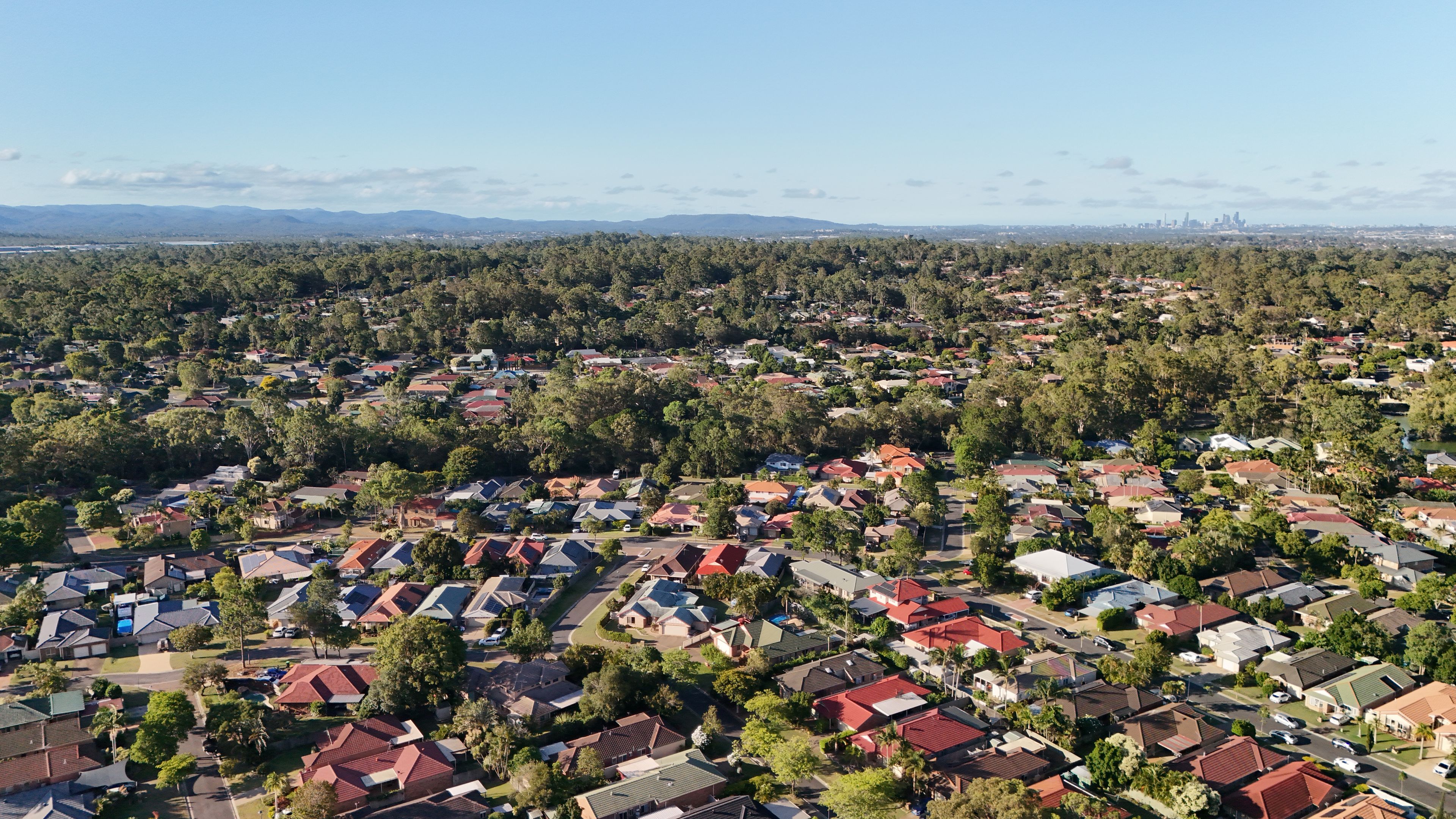 Forest Lake, Brisbane, Queensland, Australia – 4K Aerial Drone view of Suburban Houses, Residential Estates, Tree-Lined Streets, Green Spaces, and Outer South-Western City Neighborhoods