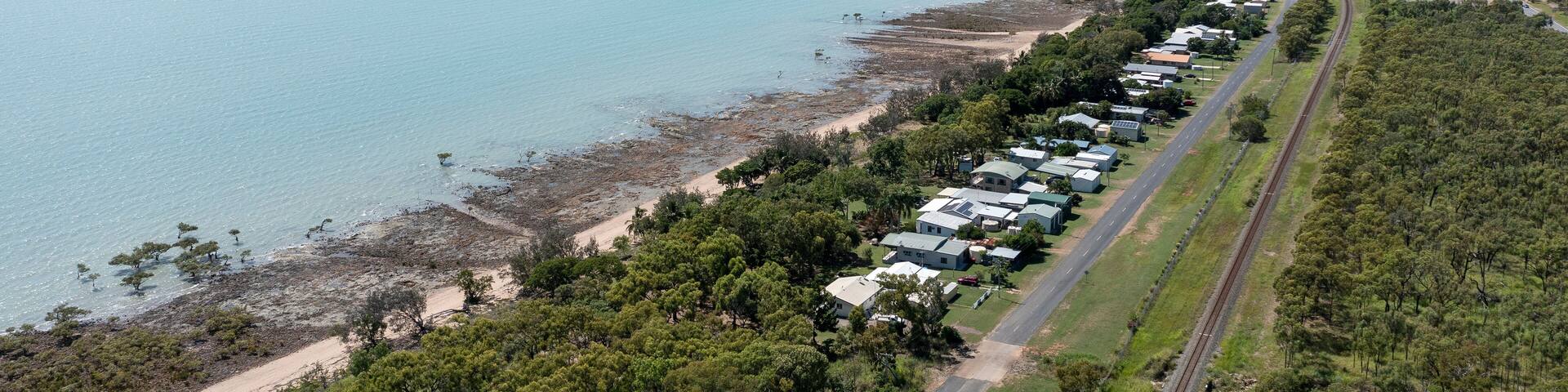 Aerial view of Clairview, a town on the Bruce Highway halfway between Rockhampton and Mackay, Queensland, Australia