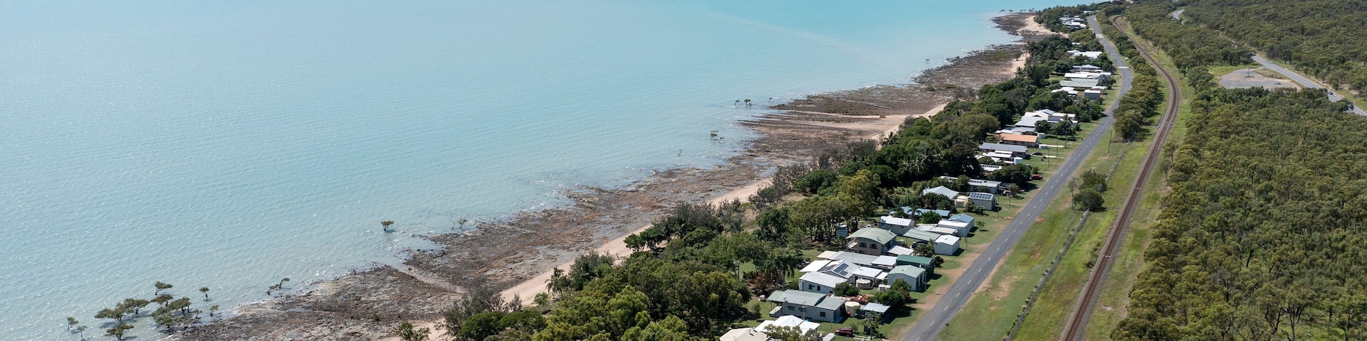 Aerial view of Clairview, a town on the Bruce Highway halfway between Rockhampton and Mackay, Queensland, Australia