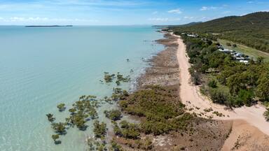 Aerial view of Clairview, a town on the Bruce Highway halfway between Rockhampton and Mackay, Queensland, Australia