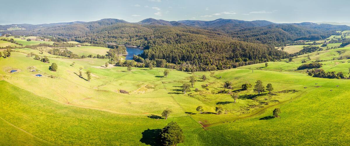 Dandenong ranges aerial view on a sunny winter day. The dandenong ranges are located in Victoria Australia.