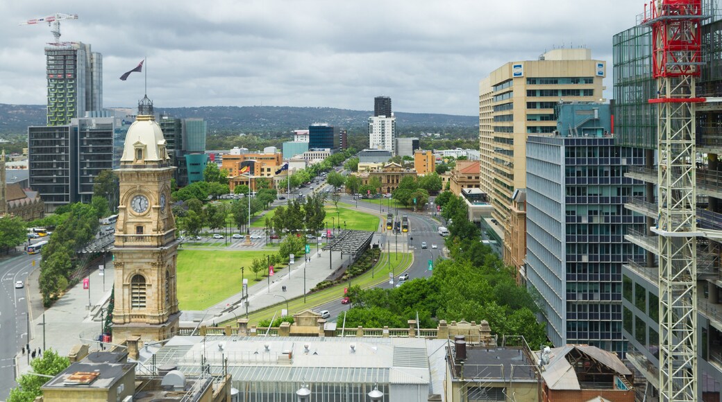Adelaide, AUSTRALIA - Nov 21, 2018: Victoria Square historical centre of South Australian Capital city with old iconic building and new construction sites high view urban cityscape