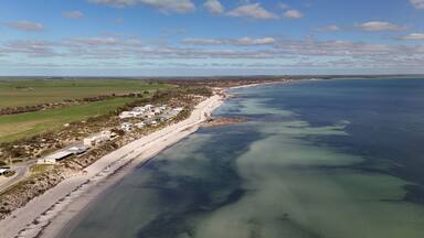 Hardwicke Bay, Yorke Peninsula, South Australia: Aerial View of Coastal Township, White Sandy Beaches, Turquoise Waters, and Scenic Farmland