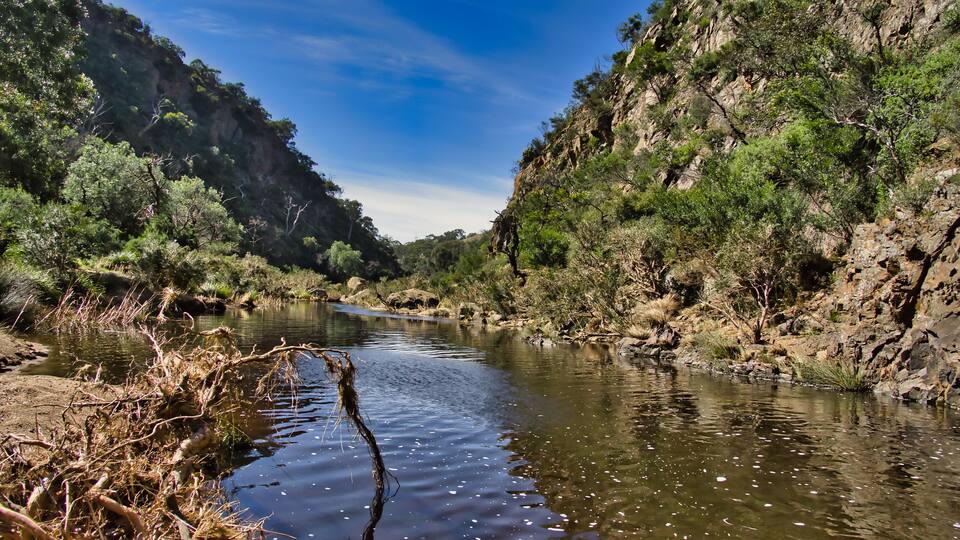 The Werribee Gorge, in Werribee Gorge State Park, not far from Melbourne near Bacchus Marsh, Victoria, Australia.