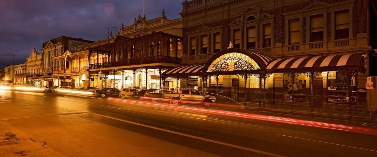 Long exposure night scene at Lydiard St, Ballarat